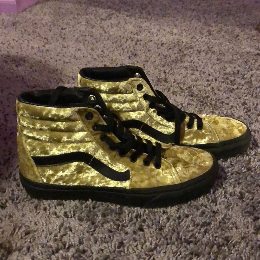 High top velvety gold Vans sneakers